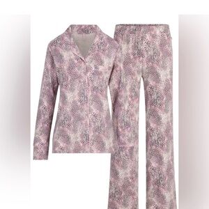 SKIMS Animal Print Pink and White Pajama Set